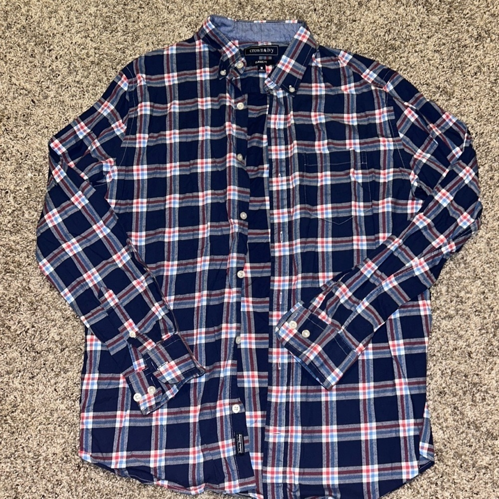Mens crown and Ivy classic fit flannel button down shirt